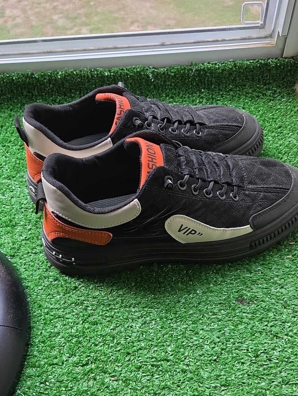 VIP Black Sneakers with Orange and Cream Accents
